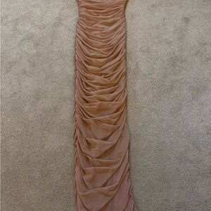 House of CB Tan Strapless Ruched Bodycon Dress